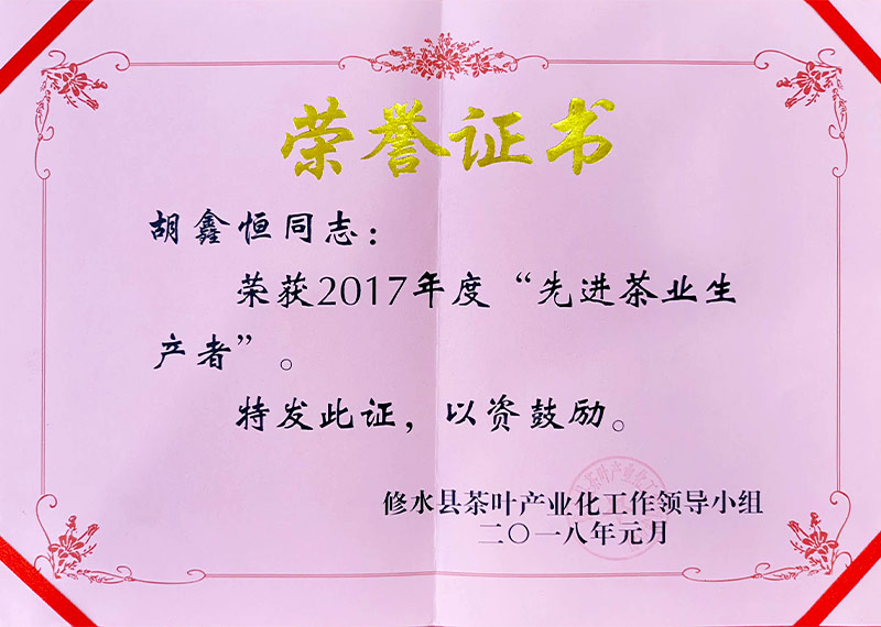 2017年度先進(jìn)茶葉生產(chǎn)者